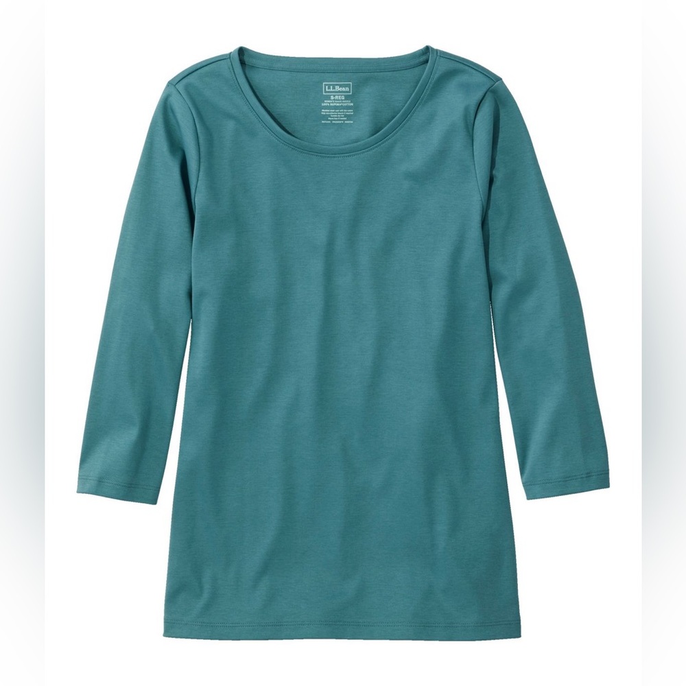 NWT LL Bean Pima cotton jewel neck  3/4 sleeve tee in storm teal